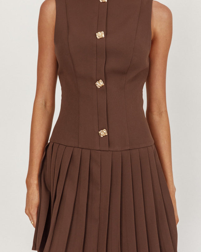 Pleat Skirt Button Mini Dress Coco