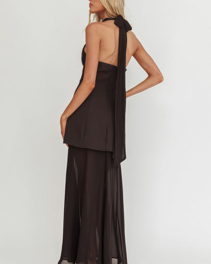 Black Halterneck Layered Maxi Dress