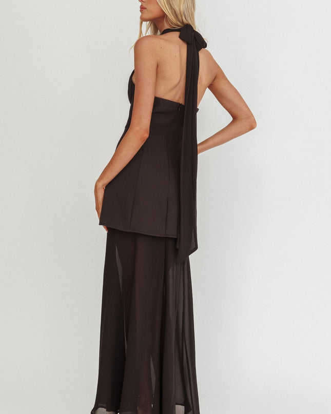 Black Halterneck Layered Maxi Dress
