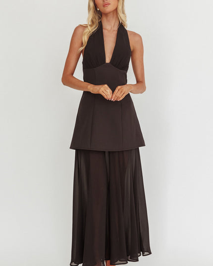 Black Halterneck Layered Maxi Dress