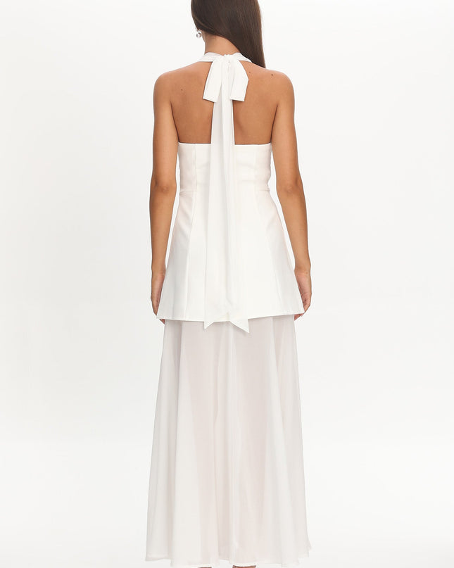 White Halterneck Layered Maxi Dress