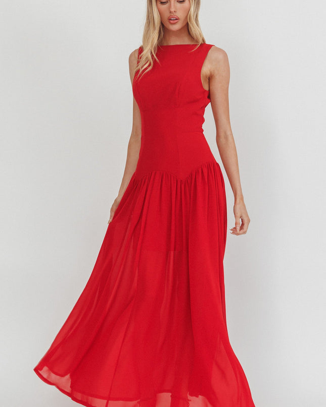 Red Low Back Maxi Dress