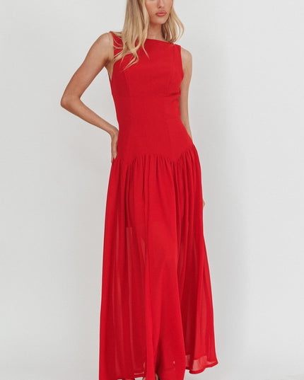 Red Low Back Maxi Dress