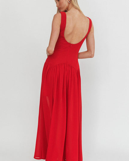 Red Low Back Maxi Dress