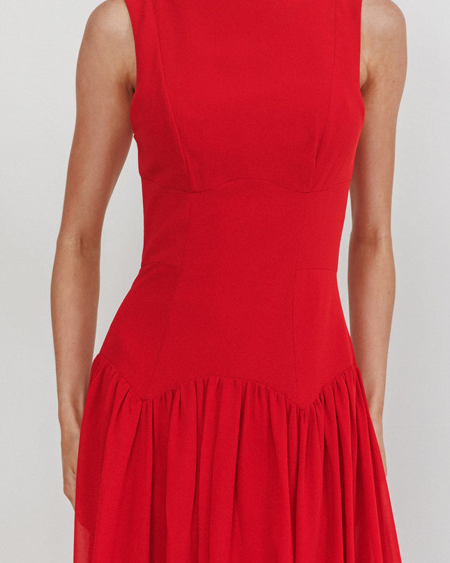 Red Low Back Maxi Dress