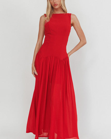 Red Low Back Maxi Dress