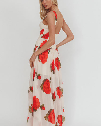 Rose Low Back Maxi Dress Floral
