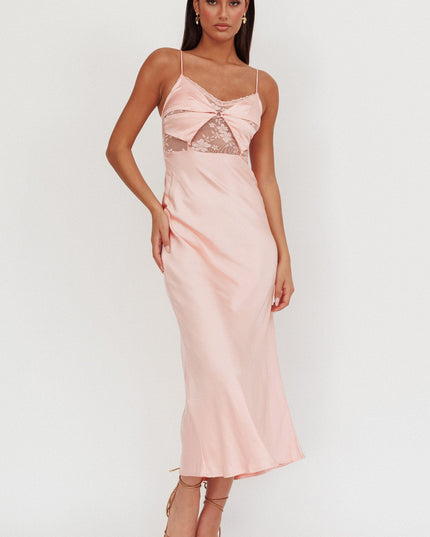 Peach Lace Bodice Maxi Dress