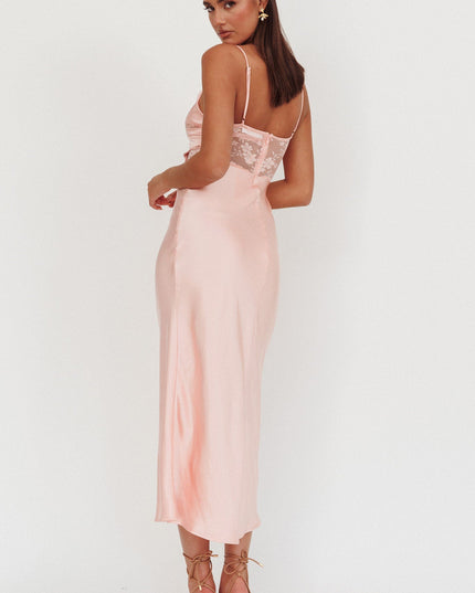 Peach Lace Bodice Maxi Dress