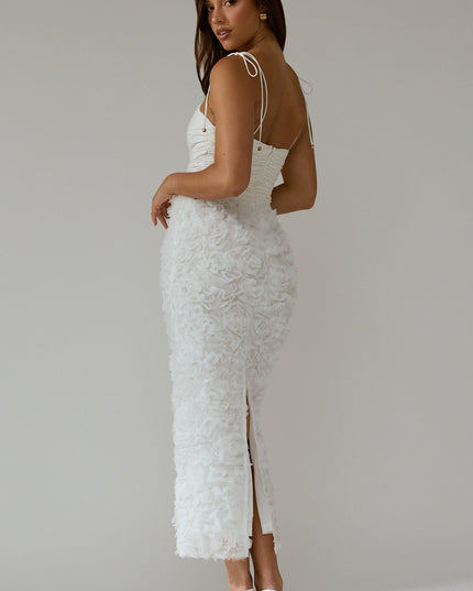 White Honor Textured Floral Maxi Dress
