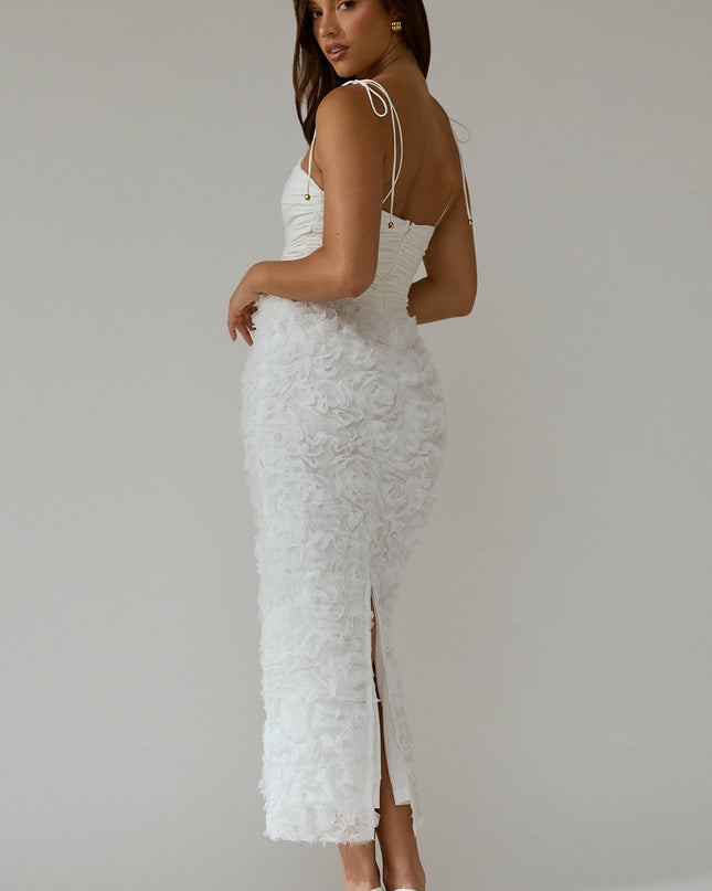 White Honor Textured Floral Maxi Dress