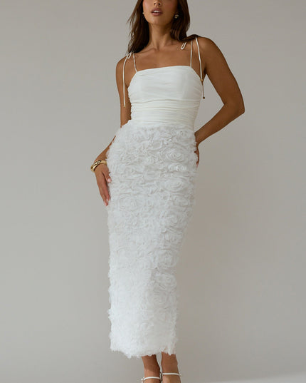 White Honor Textured Floral Maxi Dress