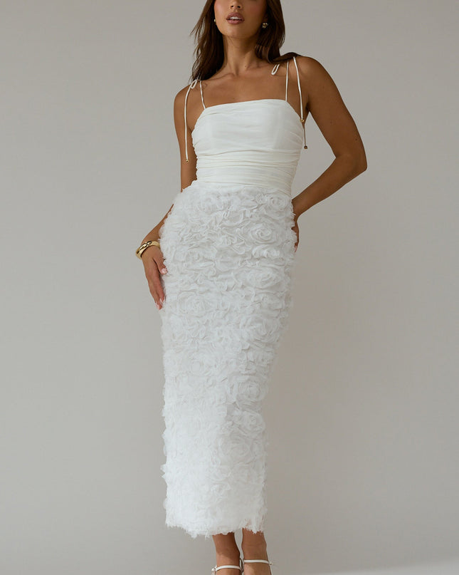 White Honor Textured Floral Maxi Dress