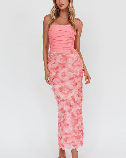 Pink Honor Textured Floral Maxi Dress