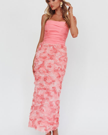 Pink Honor Textured Floral Maxi Dress