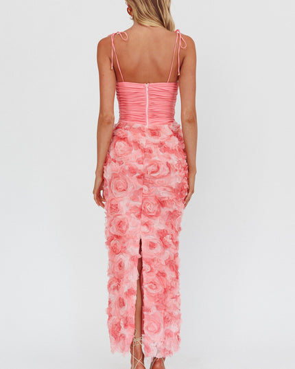Pink Honor Textured Floral Maxi Dress