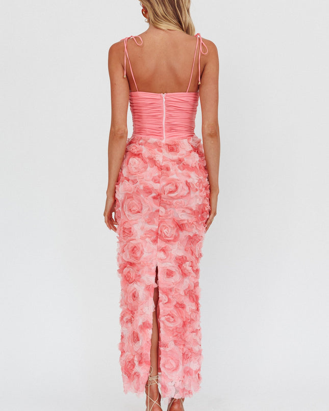 Pink Honor Textured Floral Maxi Dress