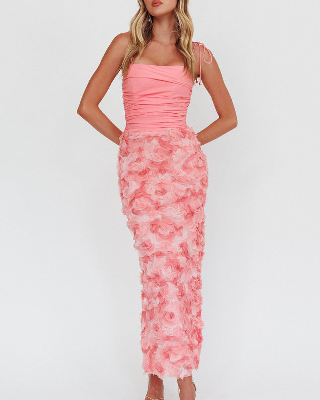 Pink Honor Textured Floral Maxi Dress