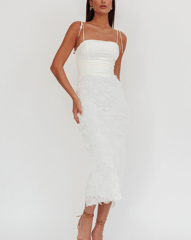 White Honor Textured Floral Maxi Dress