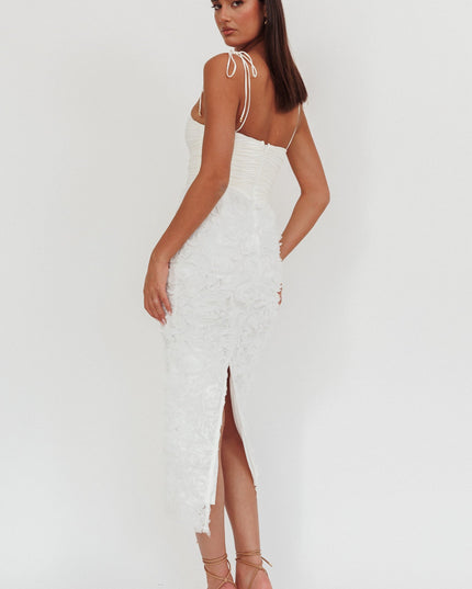 White Honor Textured Floral Maxi Dress