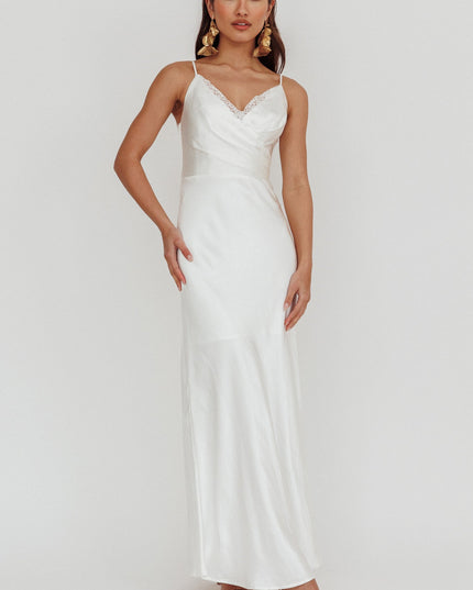 Off White Surplice Neckline Maxi Dress
