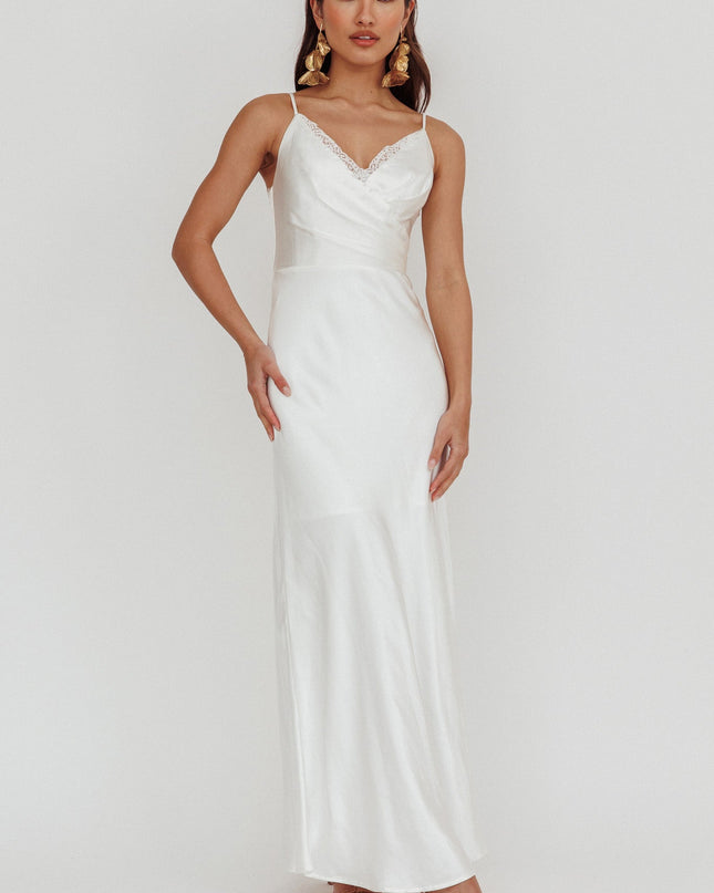 Off White Surplice Neckline Maxi Dress