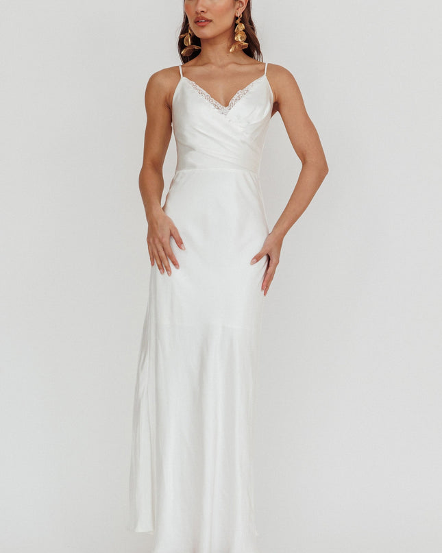Off White Surplice Neckline Maxi Dress