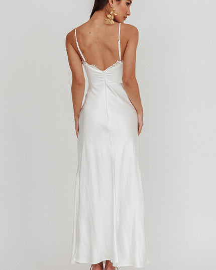 Off White Surplice Neckline Maxi Dress