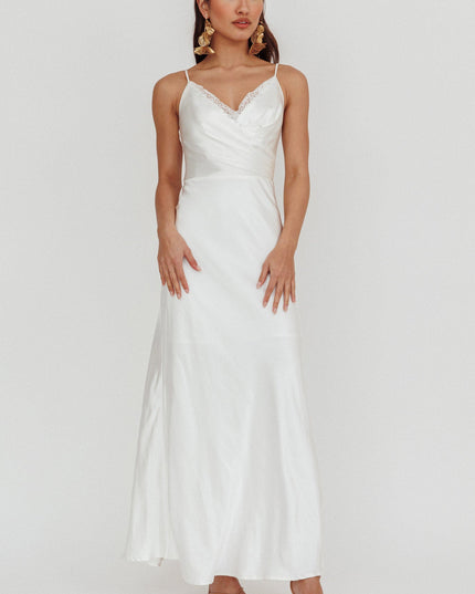 Off White Surplice Neckline Maxi Dress