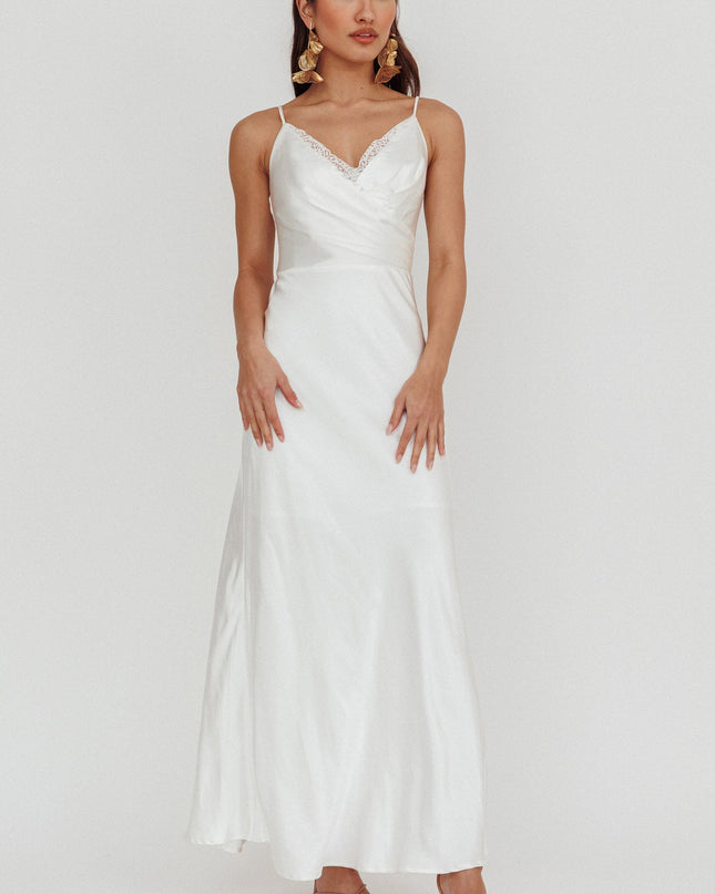 Off White Surplice Neckline Maxi Dress