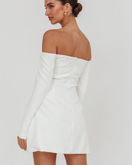 White Cherry Wine Off Shoulder Mini Dress