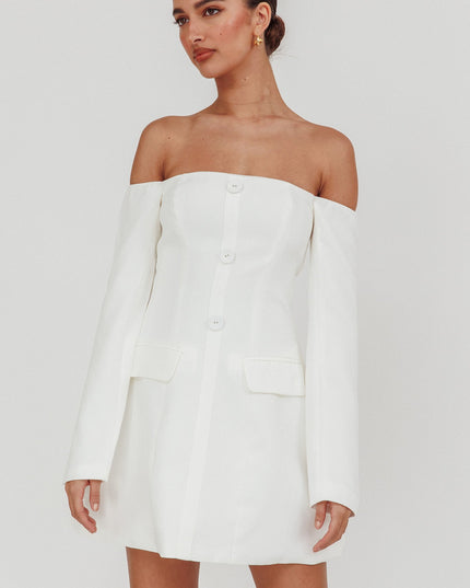 White Cherry Wine Off Shoulder Mini Dress