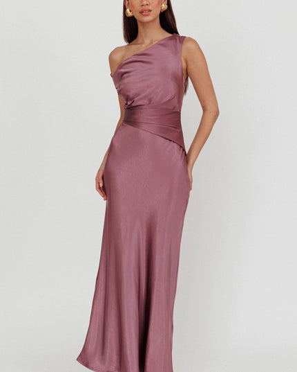 Grape Asymmetric Neckline Maxi Dress