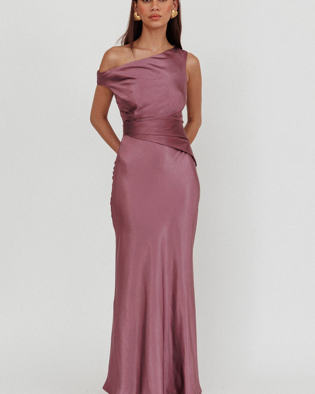 Grape Asymmetric Neckline Maxi Dress