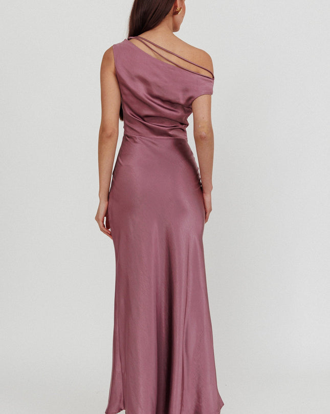 Grape Asymmetric Neckline Maxi Dress