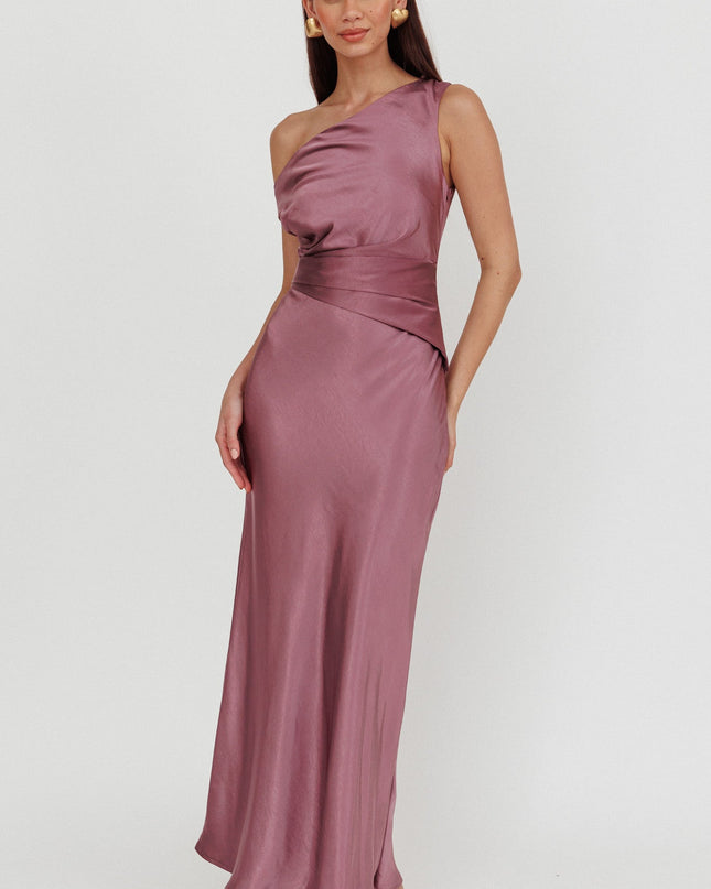 Grape Asymmetric Neckline Maxi Dress