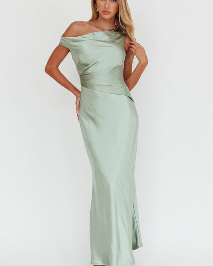 Sage Asymmetric Neckline Maxi Dress