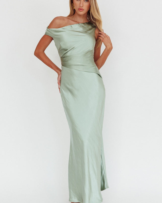 Sage Asymmetric Neckline Maxi Dress