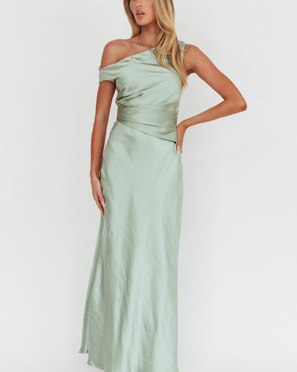Sage Asymmetric Neckline Maxi Dress