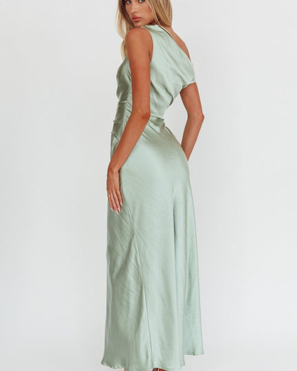 Sage Asymmetric Neckline Maxi Dress