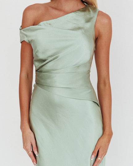 Sage Asymmetric Neckline Maxi Dress