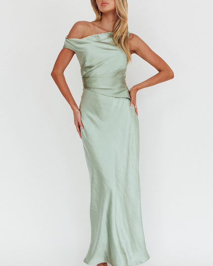 Sage Asymmetric Neckline Maxi Dress