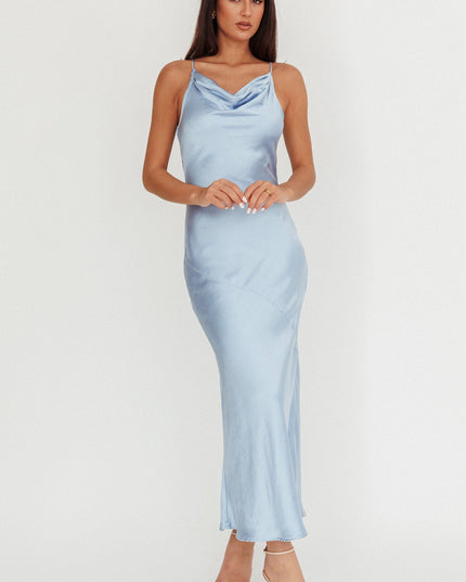 Blue Cut-Out Back Maxi Dress