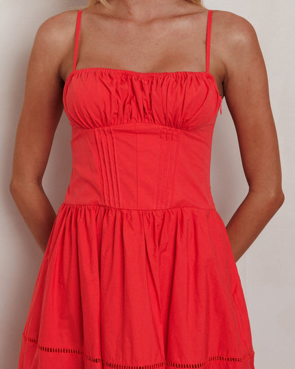 Red Gathered Bust A-Line Maxi Dress