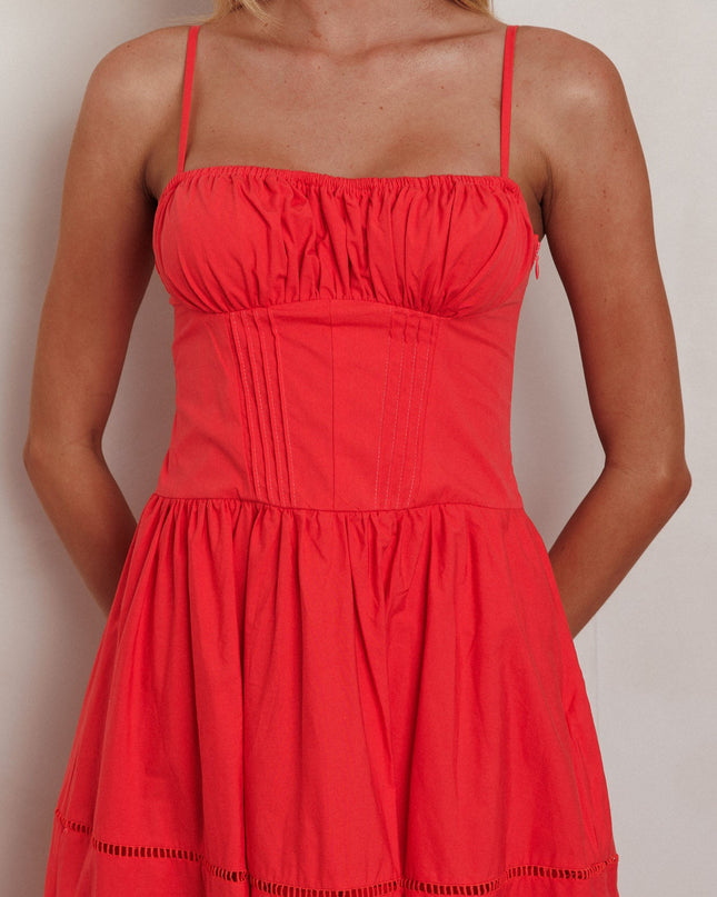 Red Gathered Bust A-Line Maxi Dress