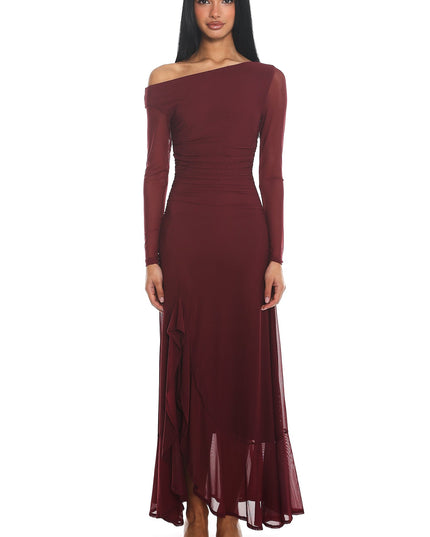 Wine Long Sleeve Maxi Dress
