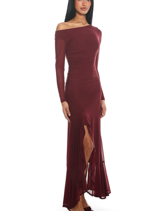 Wine Long Sleeve Maxi Dress
