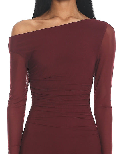 Wine Long Sleeve Maxi Dress