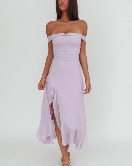 Lilac Off-Shoulder Split Maxi Dress