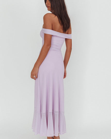 Lilac Off-Shoulder Split Maxi Dress